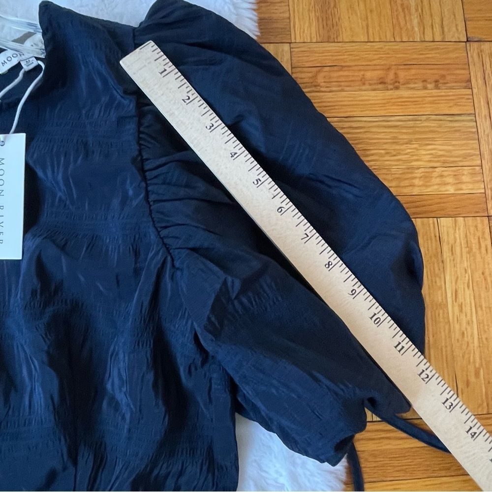 MOON RIVER Navy Blue Tiered Puff Sleeve Midi Dress - Size M - Picture 8 of 10